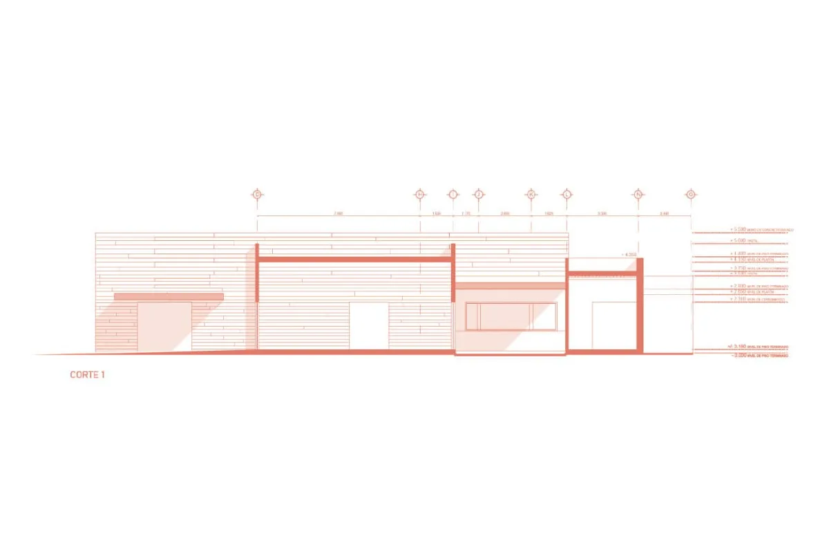 Casa CAED — corte 1 Corte arquitectónico de Casa CAED, Corregidora, Querétaro