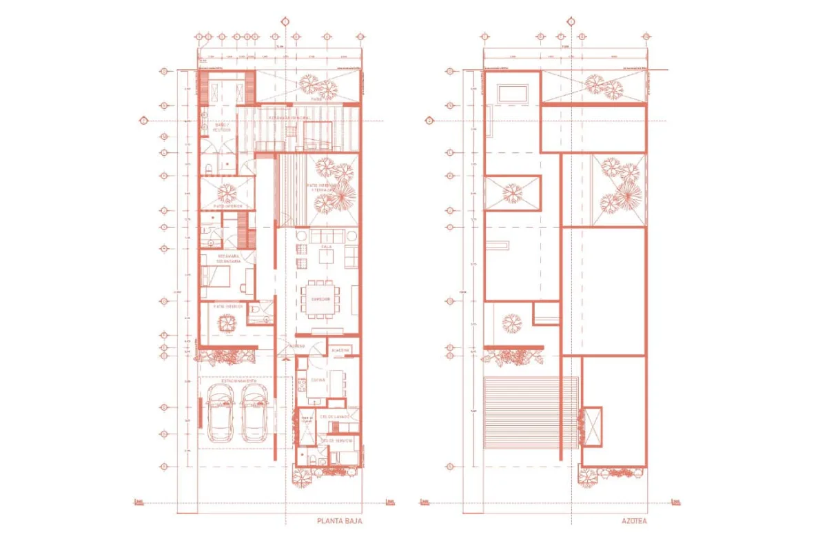 Casa CAED — planta arquitectónica de conjunto Planta arquitectónica de conjunto de Casa CAED con planta baja y azotea, Corregidora, Querétaro