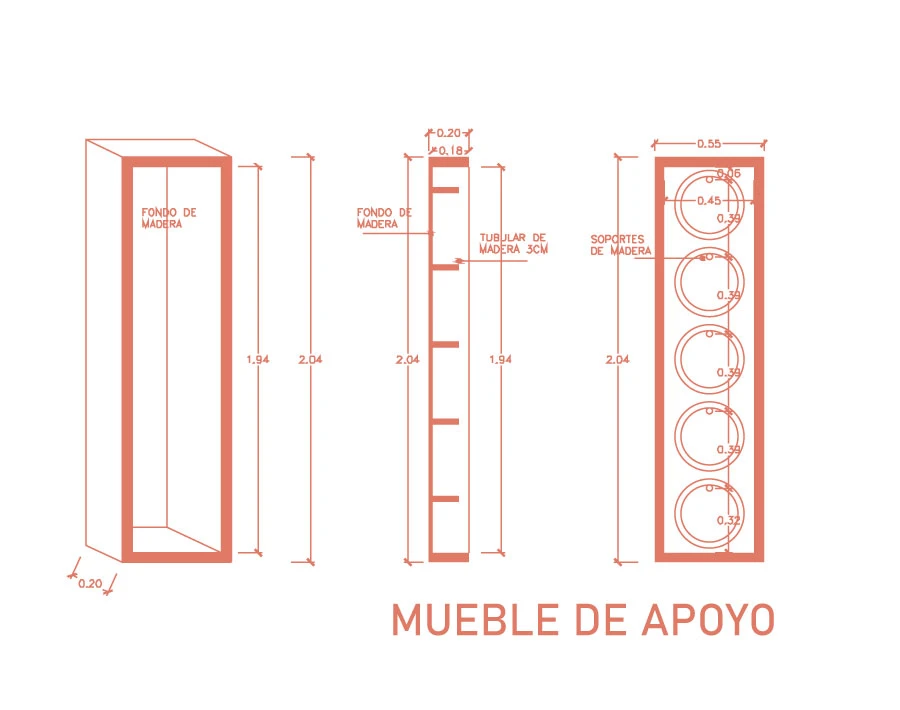 Align Pilates Reformer — mueble de apoyo Plano del mueble de apoyo del estudio Align con fondo de madera y soportes para pelotas de pilates